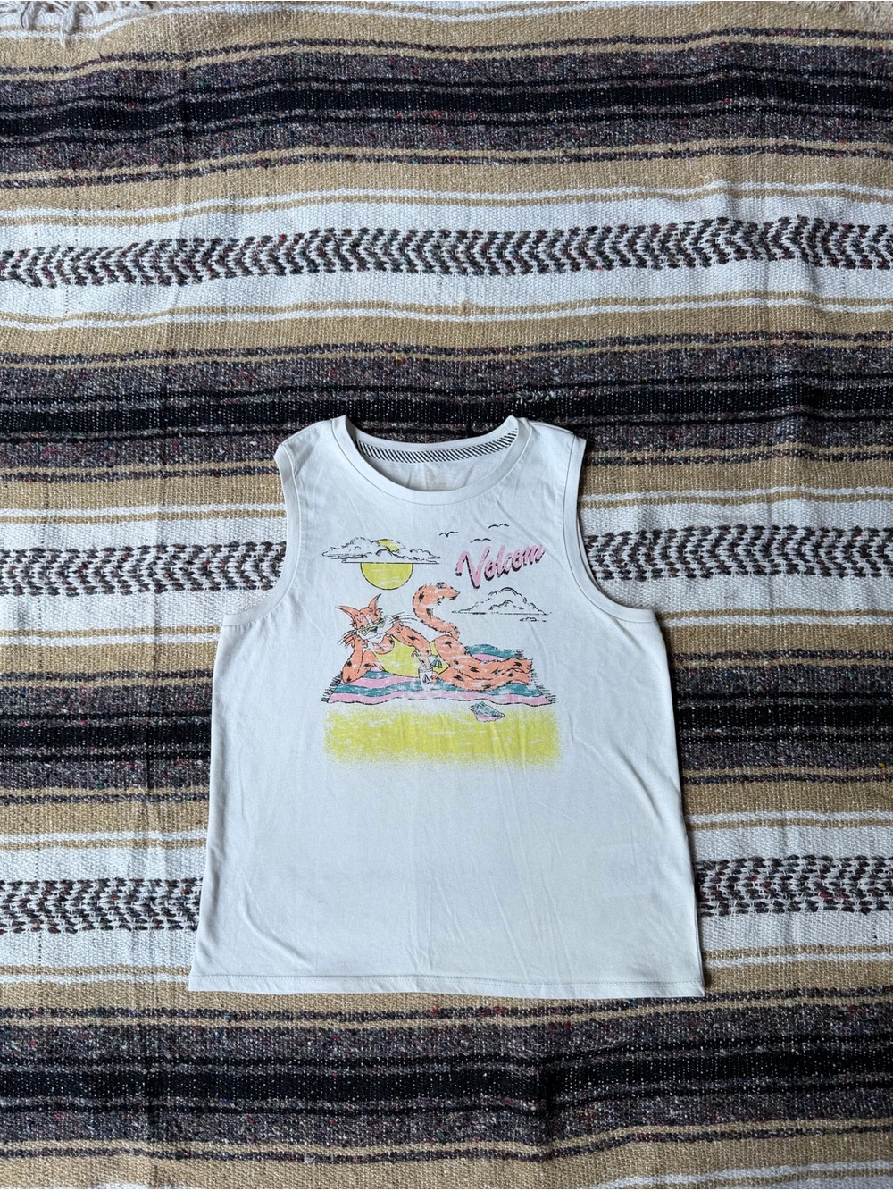 Volcom White Kids Graphic Tank with Pastel Beach Print